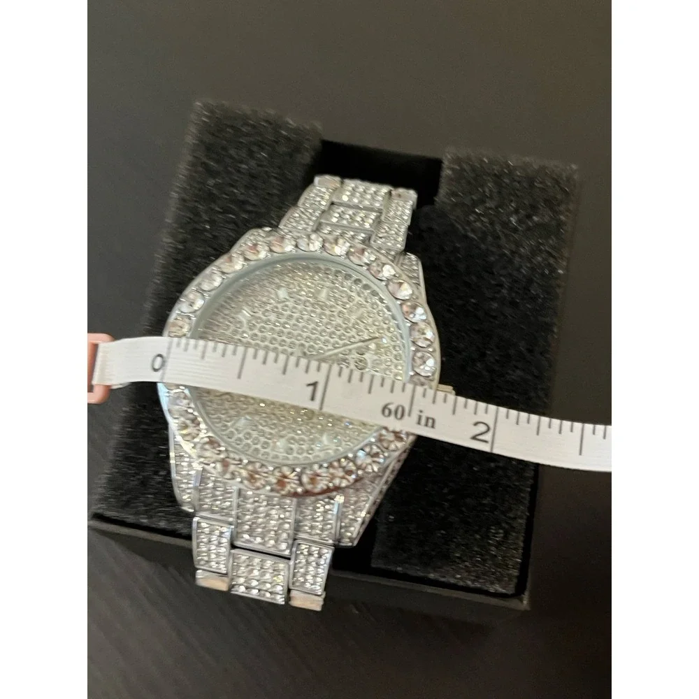 Moissanite Bussdown watch silver‎ tone stainless steel